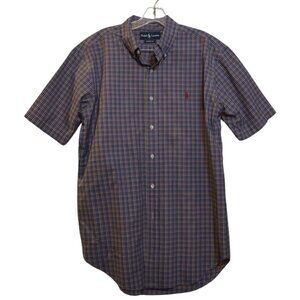 Ralph Lauren Classic Fit 100%Cotton Button-Down Shirt Micro-Plaid Blue-Red Men L